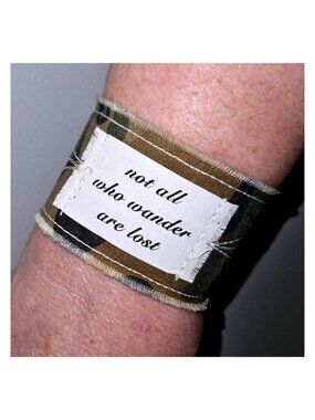 Not All Who Wander Are Lost Jewelry Green Camo Bracelet Cuff Tolkien Quote Gifts